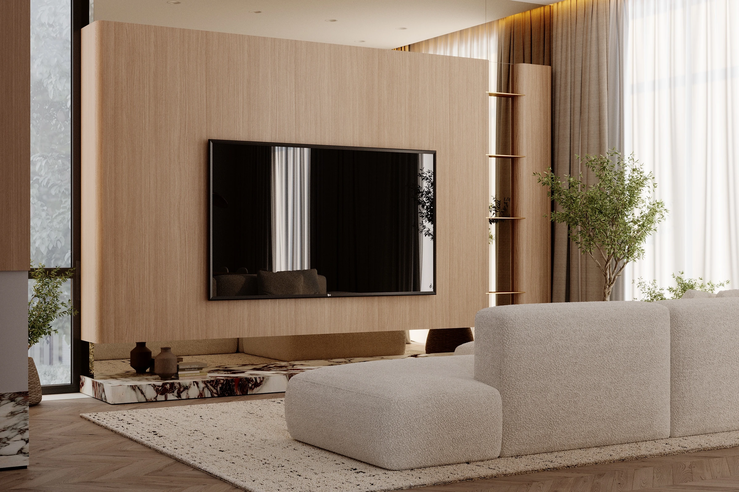 Тёплый Contemporary — интерьер, ракурс 2